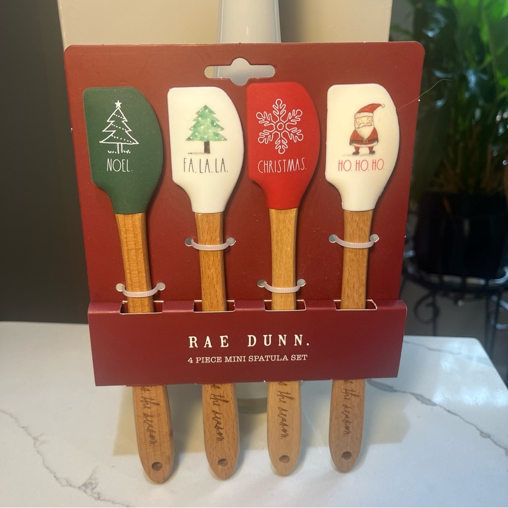 Rae Dunn 4 Piece Mini Spatula Set Noel, Fa La La,  Christmas, Ho Ho Ho, NIP